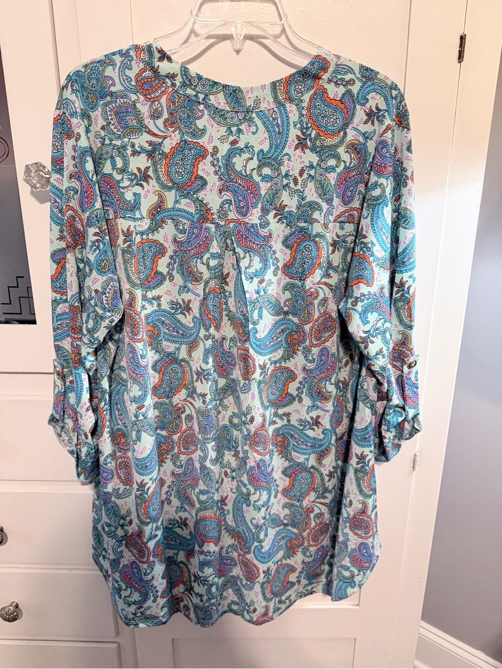 Dear Scarlett Light Aqua Paisley V-Neck Tunic Top - Picture 6 of 10